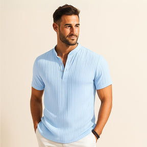 Camisa Gola Padre Plissada listrada Old Money Richelieu azul claro