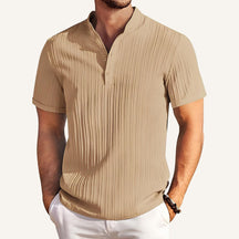 Camisa Gola Padre Plissada listrada Old Money Richelieu bege