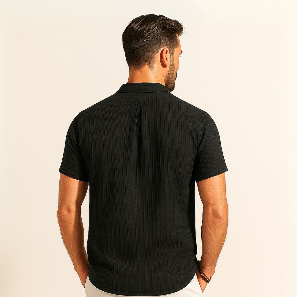 Camisa Gola Padre Plissada listrada Old Money Richelieu preta