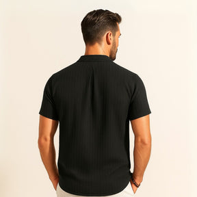 Camisa Gola Padre Plissada listrada Old Money Richelieu preta