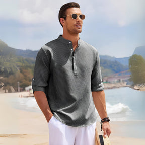 Camisa Masculina Gola Padre Casual Old Money Ascot cinza