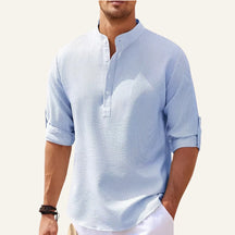 Camisa Masculina Gola Padre Casual Old Money Ascot azul clara