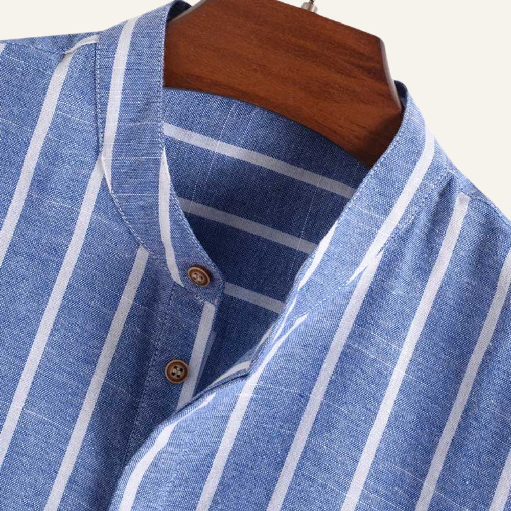 Camisa Masculina Listrada Old Money Carvell Azul