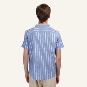 Camisa Masculina Listrada Old Money Carvell azul clara