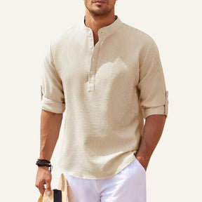 Camisa Masculina de Linho Listrada Old Money Ascot Bege