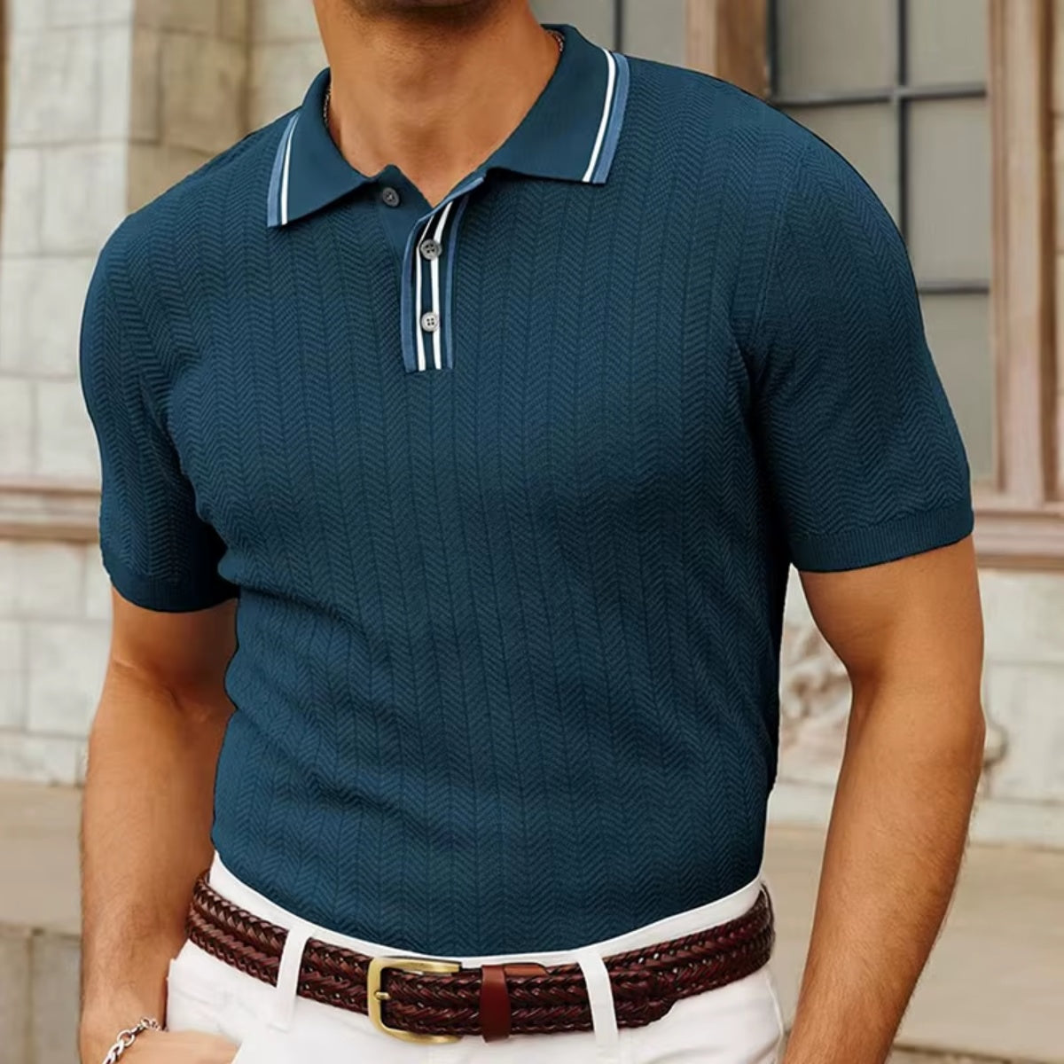 Camisa Polo Canelada Loreanni azul marinho