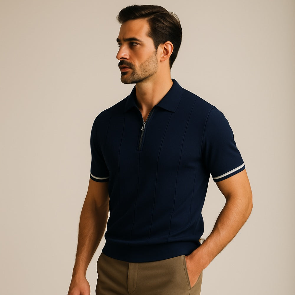 Camisa Polo Masculina Meio Ziper Vissori azul marinho