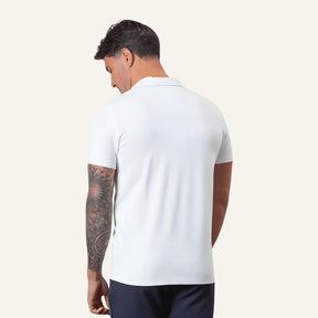 Traseira Camisa Polo Masculina Old Money com Meio Zíper Perion Branco