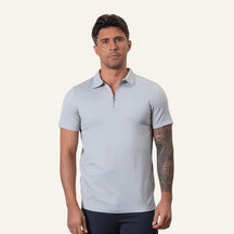 Camisa Polo Masculina Old Money com Meio Zíper Perion Cinza Claro
