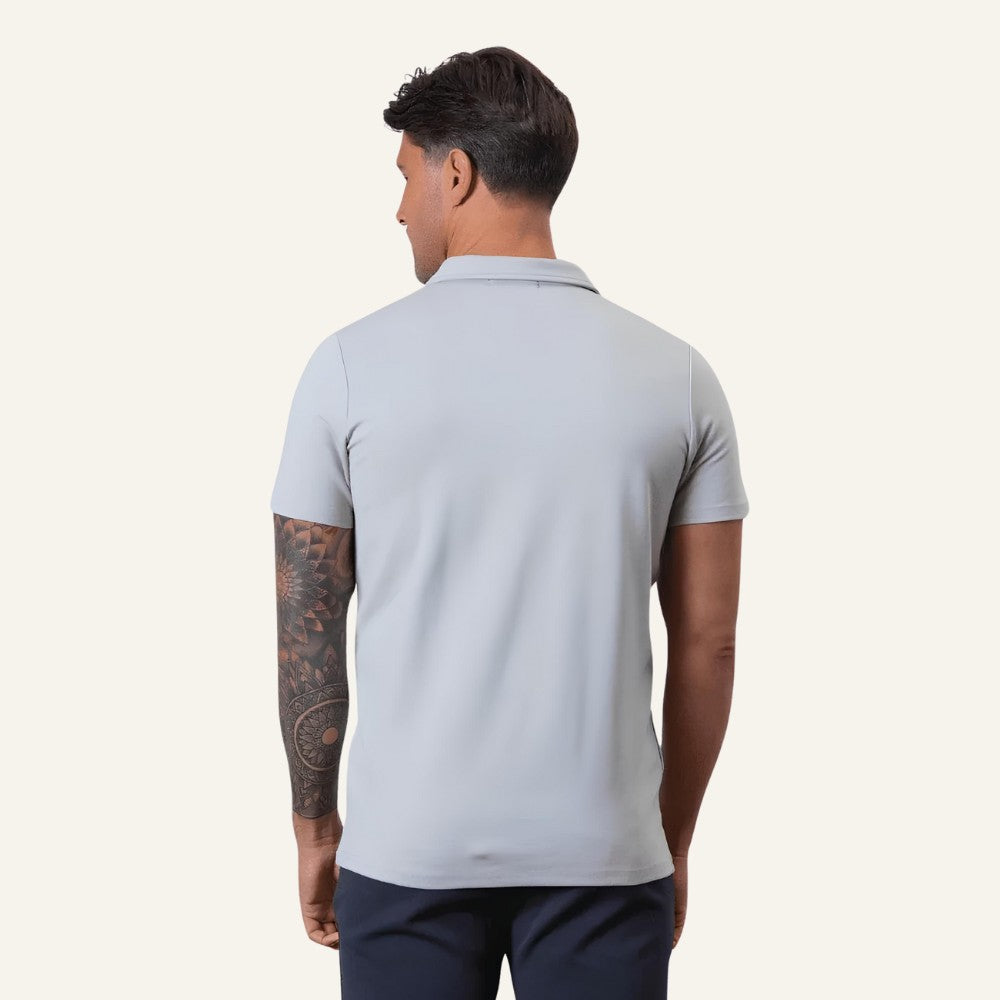Traseira Camisa Polo Masculina Old Money com Meio Zíper Perion Cinza Claro