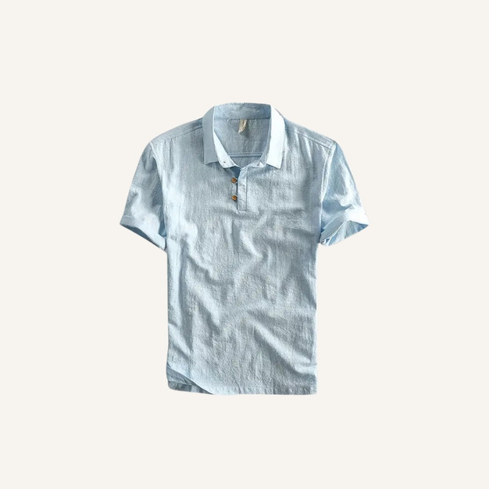 Camisa Polo Masculina de Linho Salerno Azul Claro