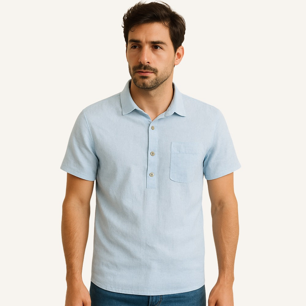 Camisa Polo Masculina de Linho Salerno Azul Claro