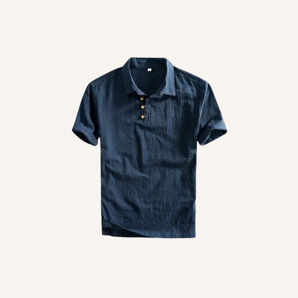 Camisa Polo Masculina de Linho Salerno Azul Marinho