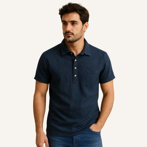 Camisa Polo Masculina de Linho Salerno Azul Marinho