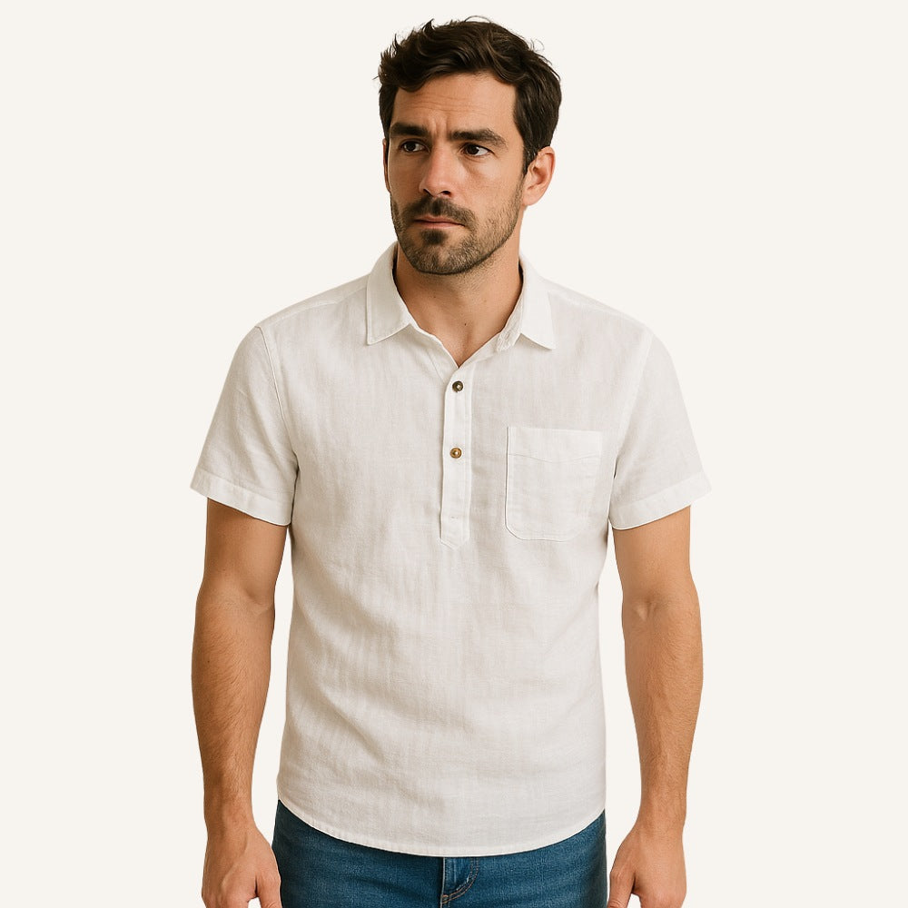 Camisa Polo Masculina de Linho Salerno Branca
