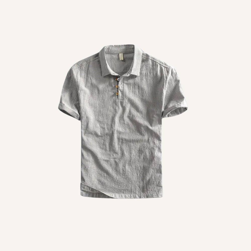 Camisa Polo Masculina de Linho Salerno Cinza Claro