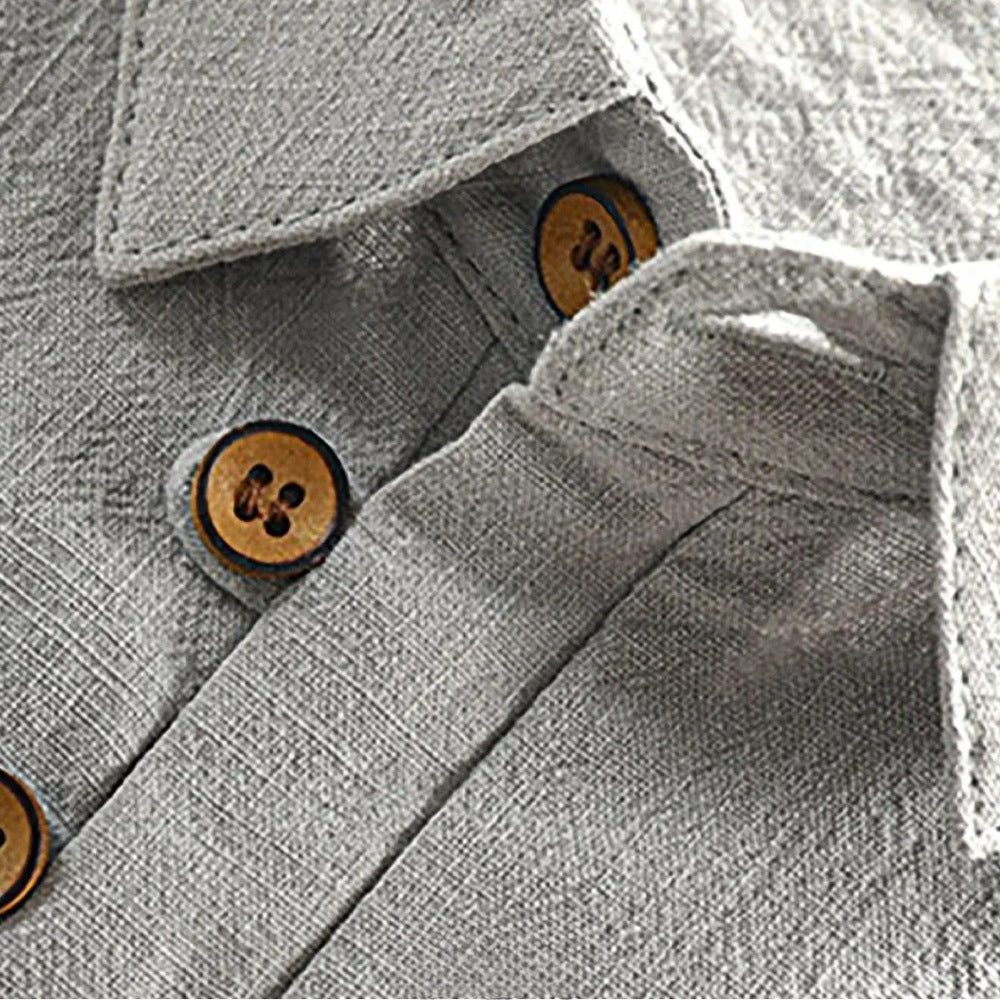 Camisa Polo Masculina de Linho Salerno Cinza Claro