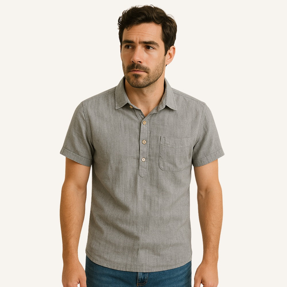 Camisa Polo Masculina de Linho Salerno Cinza Claro