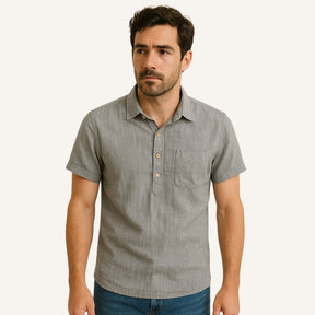 Camisa Polo Masculina de Linho Salerno Cinza Claro