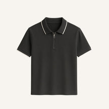 Camisa Polo com Ziper Old Money Manttan cinza escuro