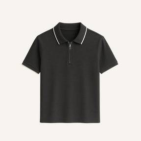 Camisa Polo com Ziper Old Money Manttan cinza escuro