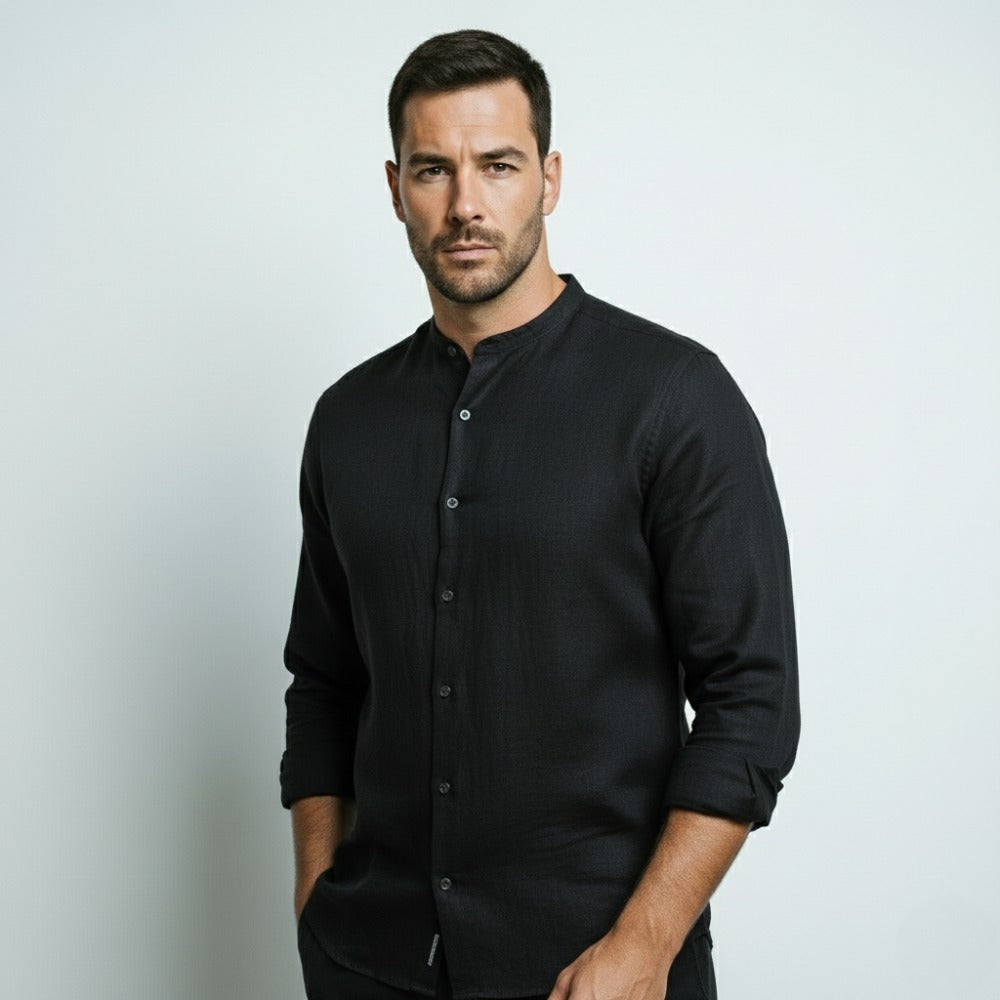 Camisa de Linho Manga Longa Varenne preto