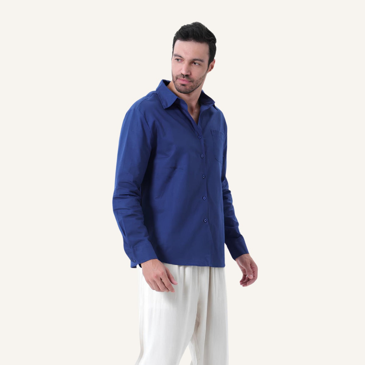 Camisa de Linho Masculina Manga Longa Milford azul marinho 