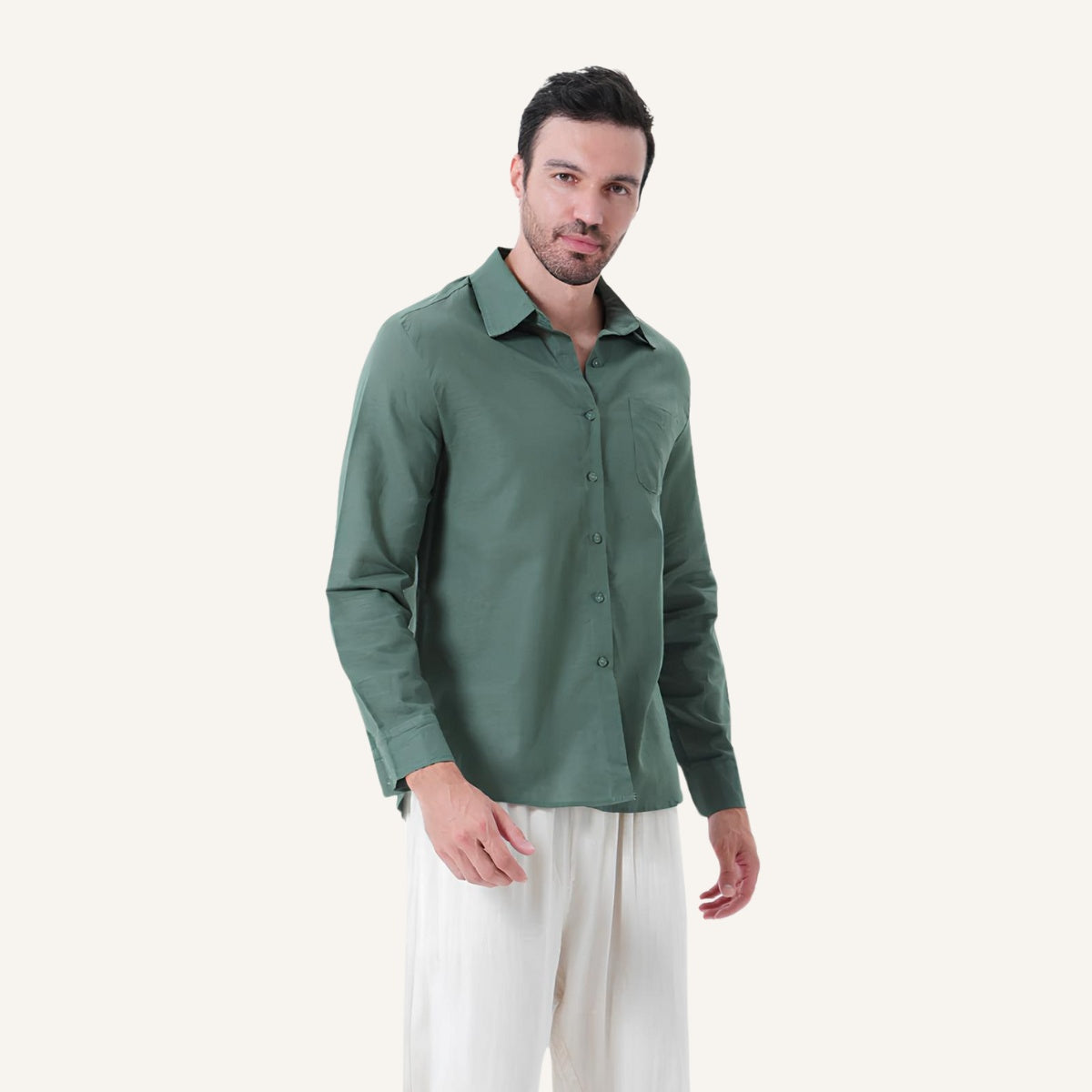 Camisa de Linho Masculina Manga Longa Milford verde