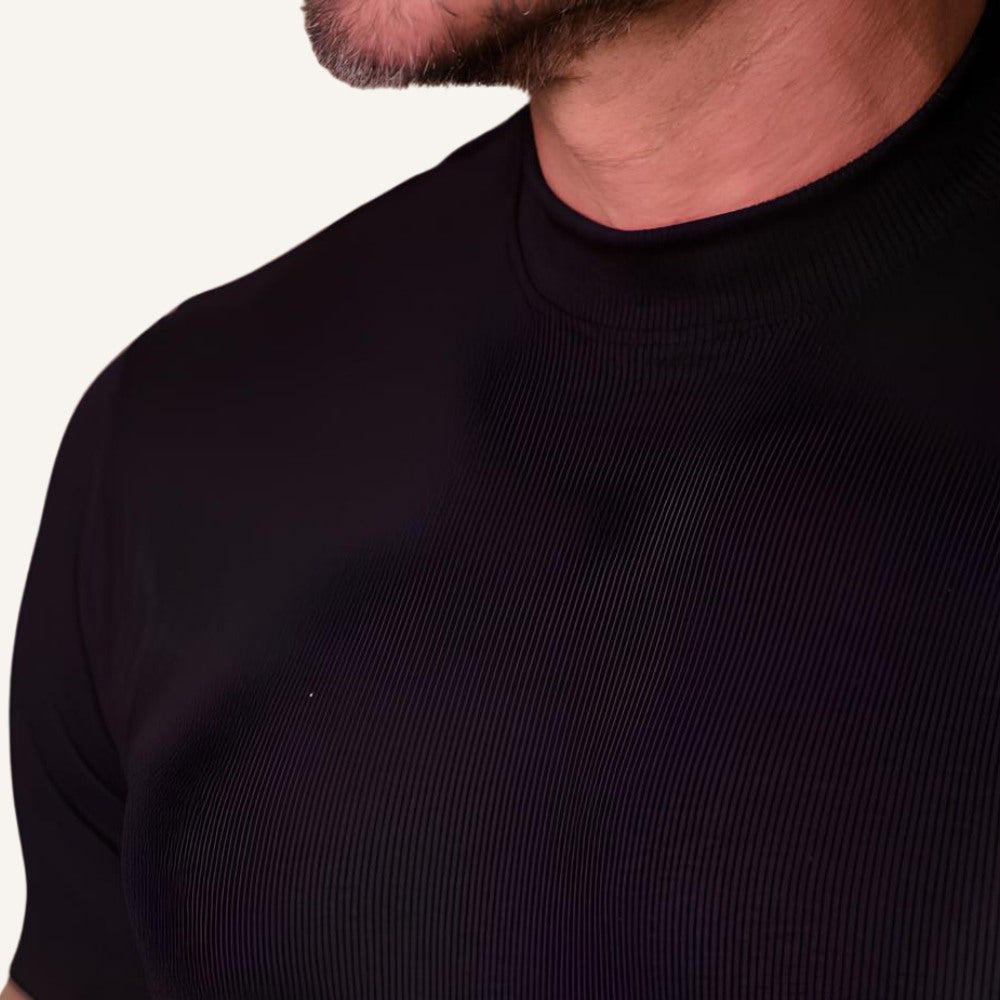 Camiseta Canelada Masculina Gola Alta Clarence Preta 3