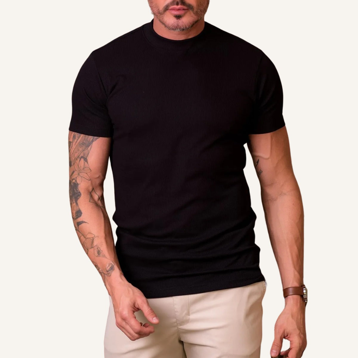 Camiseta Canelada Masculina Gola Alta Clarence PRETA