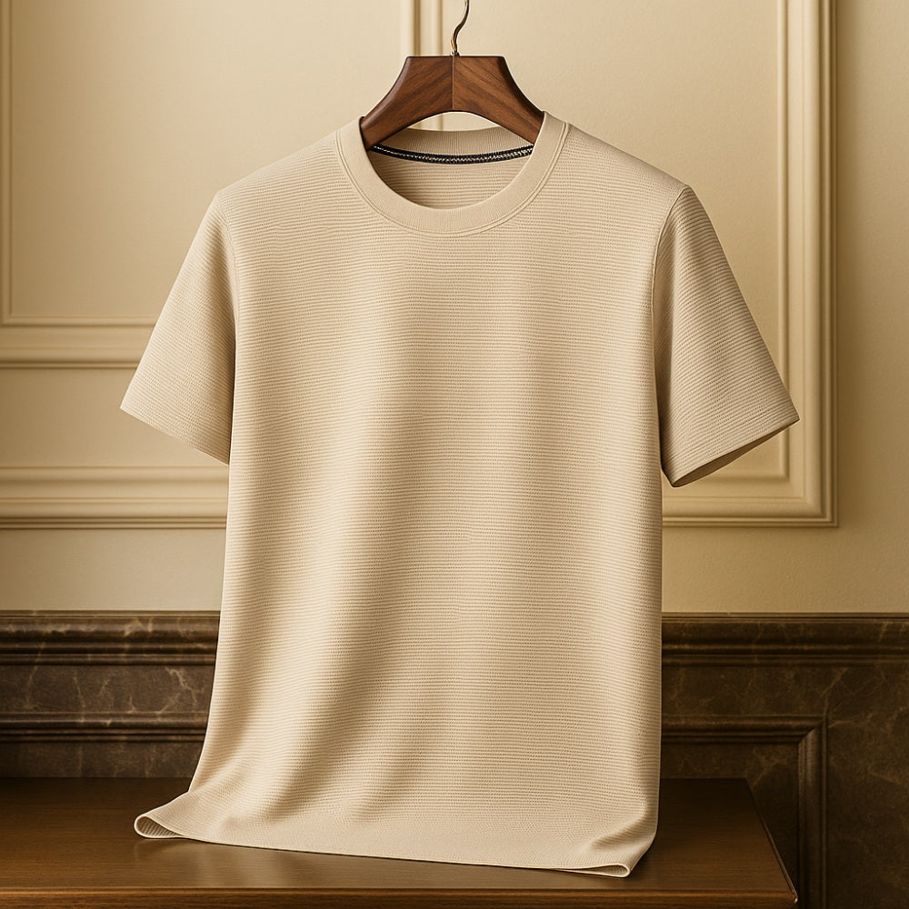 Camiseta Masculina Old Money Básica Texturizada Belmont Bege 