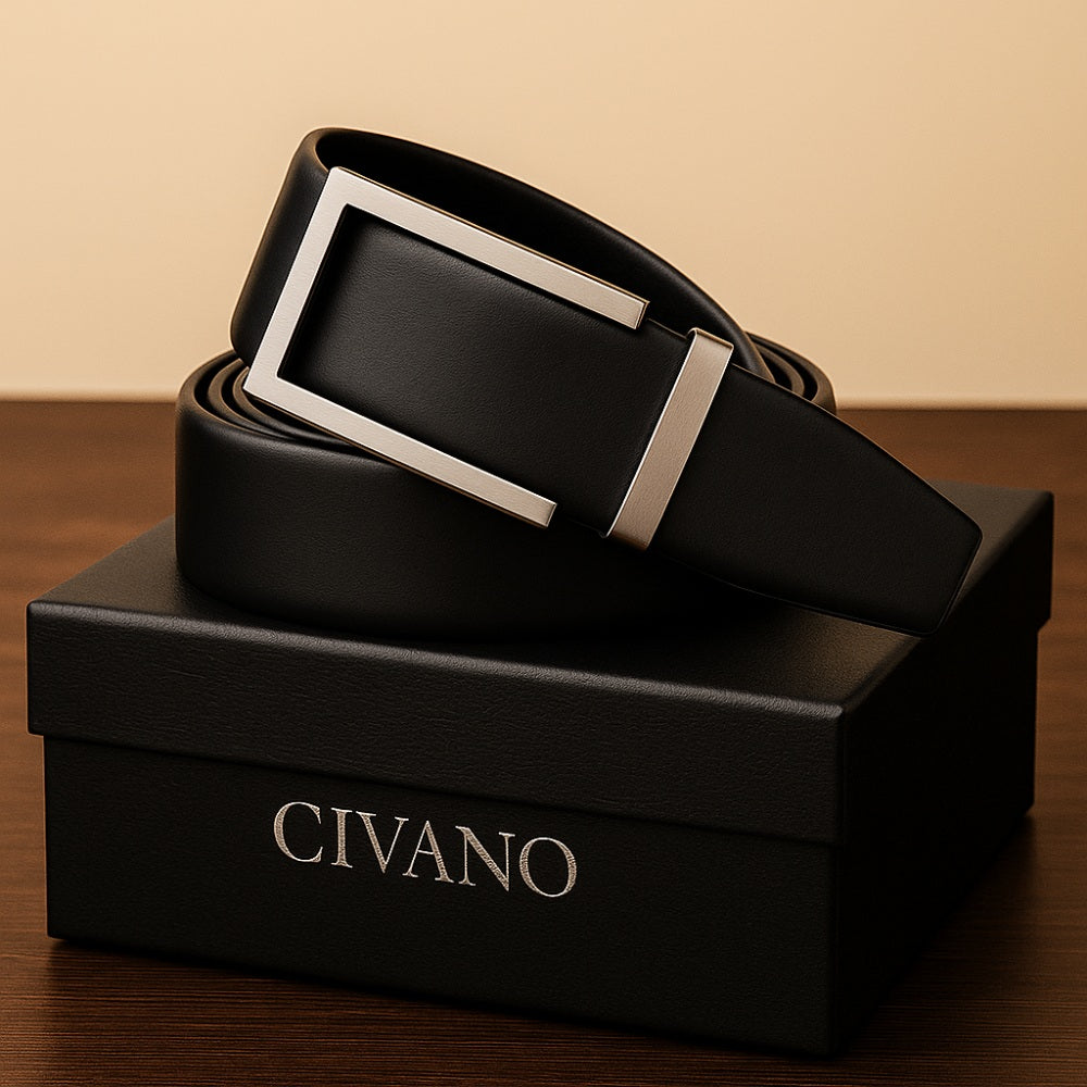 Cinto de Couro Masculino Monarch Civano Preto Fivela Prata