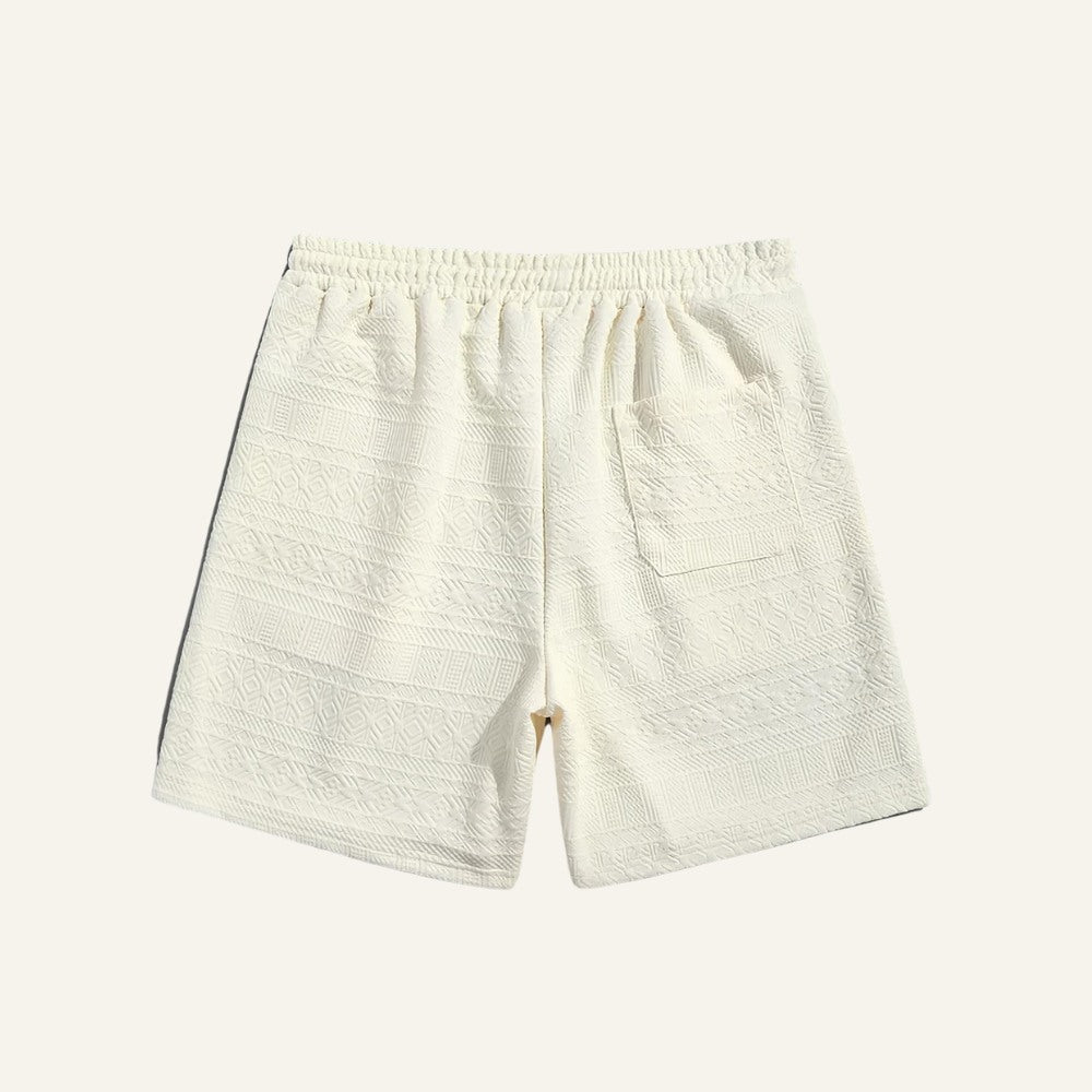 Conjunto Masculino Short Old Money Jacquard Geometrik Bege