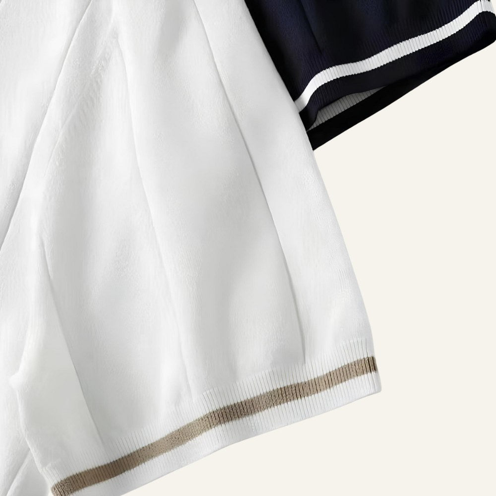 Manga Curta Camisa Polo Masculina com Meio Zíper Old Money Valence Azul Marinho