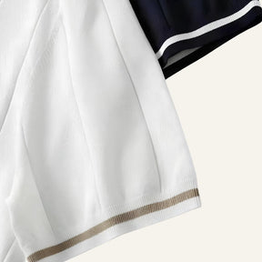 Manga Curta Camisa Polo Masculina com Meio Zíper Old Money Valence Azul Marinho