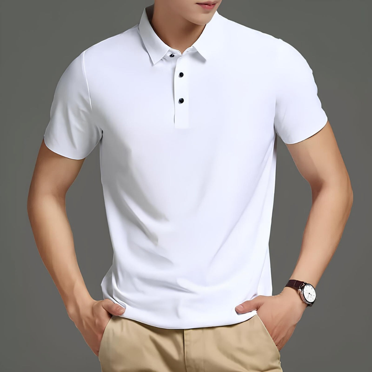 Men’s Premium Ice Silk Polo Shirt – Wrinkle-Resistant white