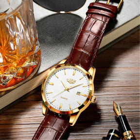 Men's Premium Leather Watch - Santerro brown and golden