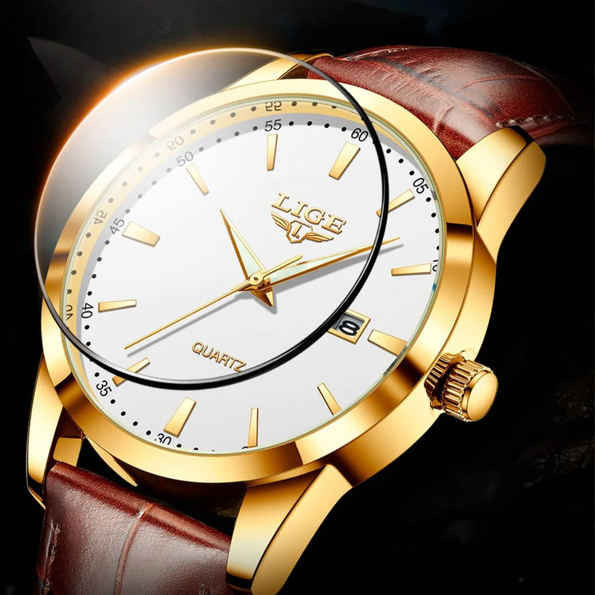 Men's Premium Leather Watch - Santerro brown and golden