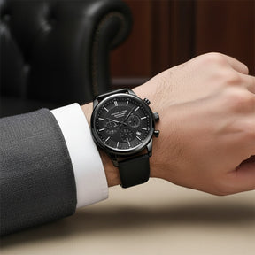 Mens Black Leather Watch - Luxemiro Black