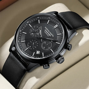 Mens Black Leather Watch - Luxemiro Black