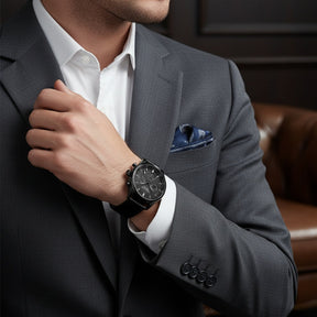 Mens Black Leather Watch - Luxemiro Black