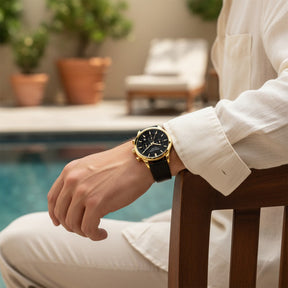 Mens Black Leather Watch - Luxemiro Black Gold
