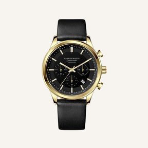 Mens Black Leather Watch - Luxemiro Black Gold