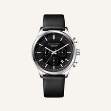 Mens Black Leather Watch - Luxemiro Black Silver