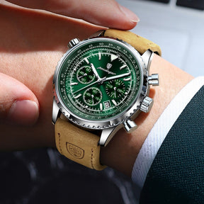 Mens Chronograph Leather Watch - Bellatour Green