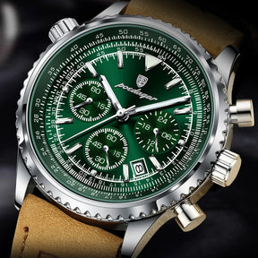 Mens Chronograph Leather Watch - Bellatour Green