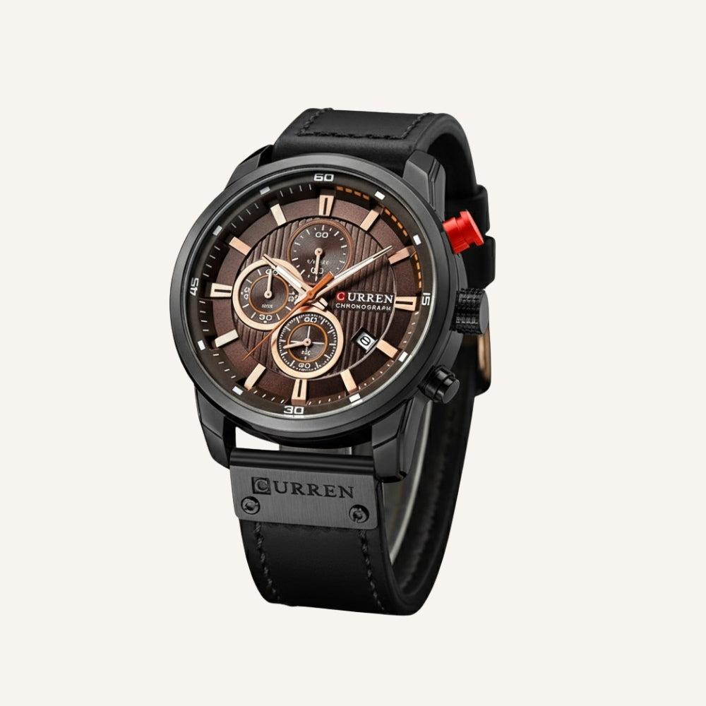 Mens Chronograph Premium Leather Watch - Dominus Black
