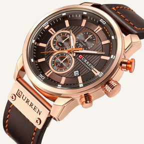 Mens Chronograph Premium Leather Watch - Dominus Rose Gold
