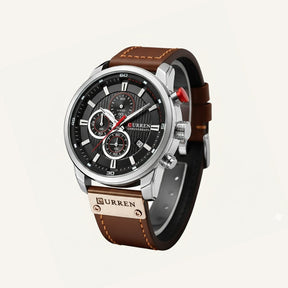 Mens Chronograph Premium Leather Watch - Dominus Silver