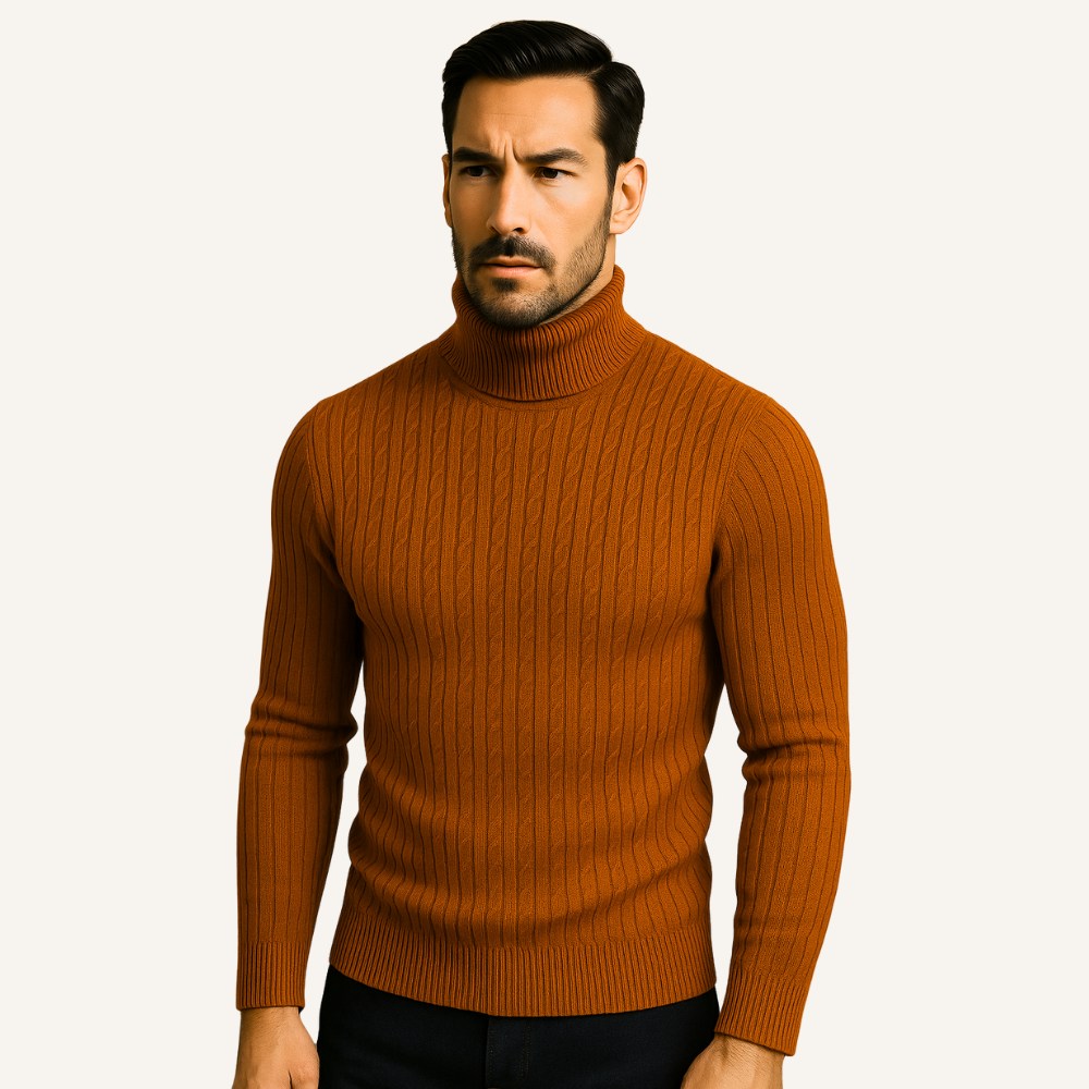 Mens Old Money High Collar Sweater - Rizzo Brown 